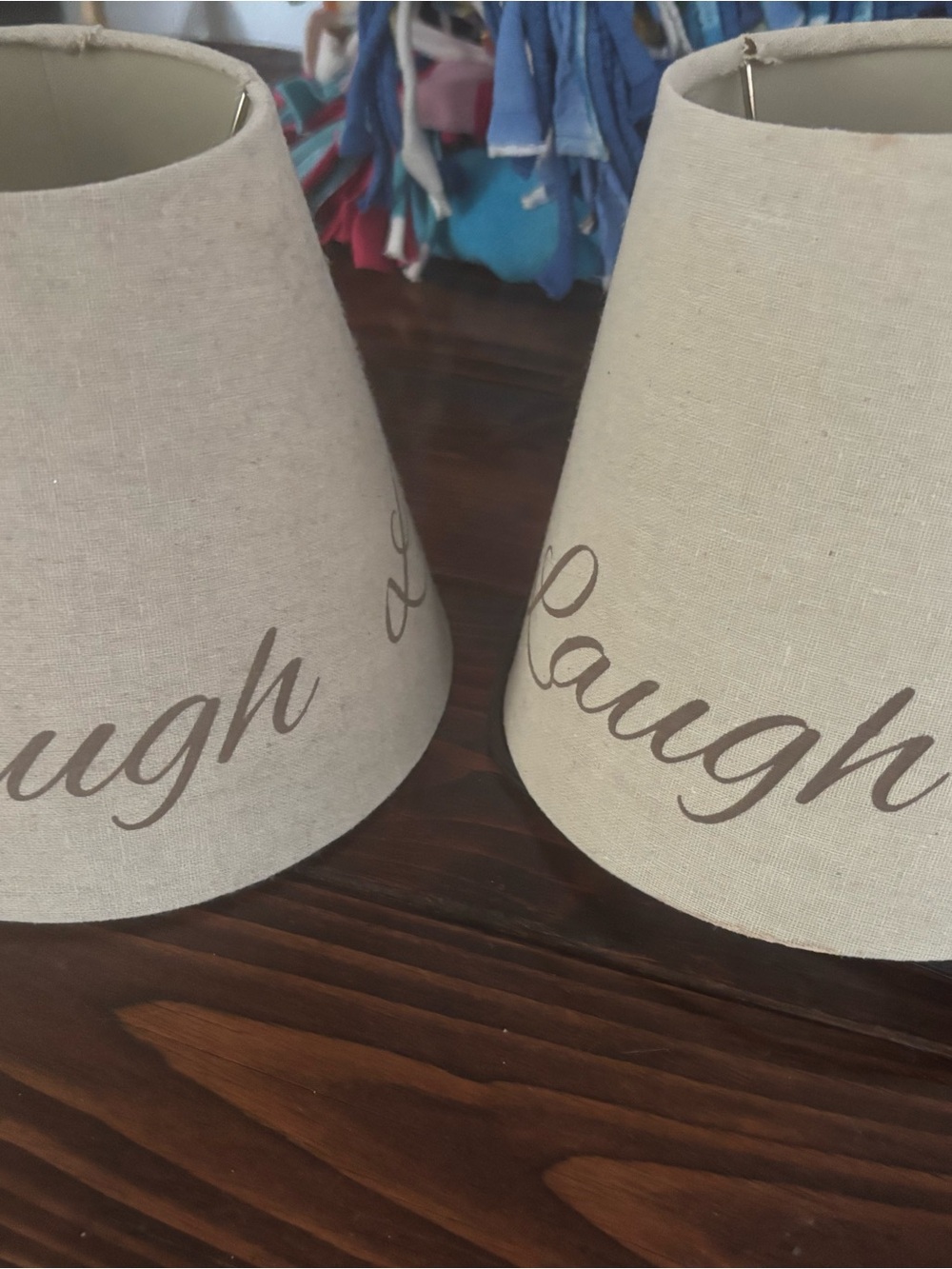 Set of 2 Beige Linen Lamp Shades with Live Laugh Love